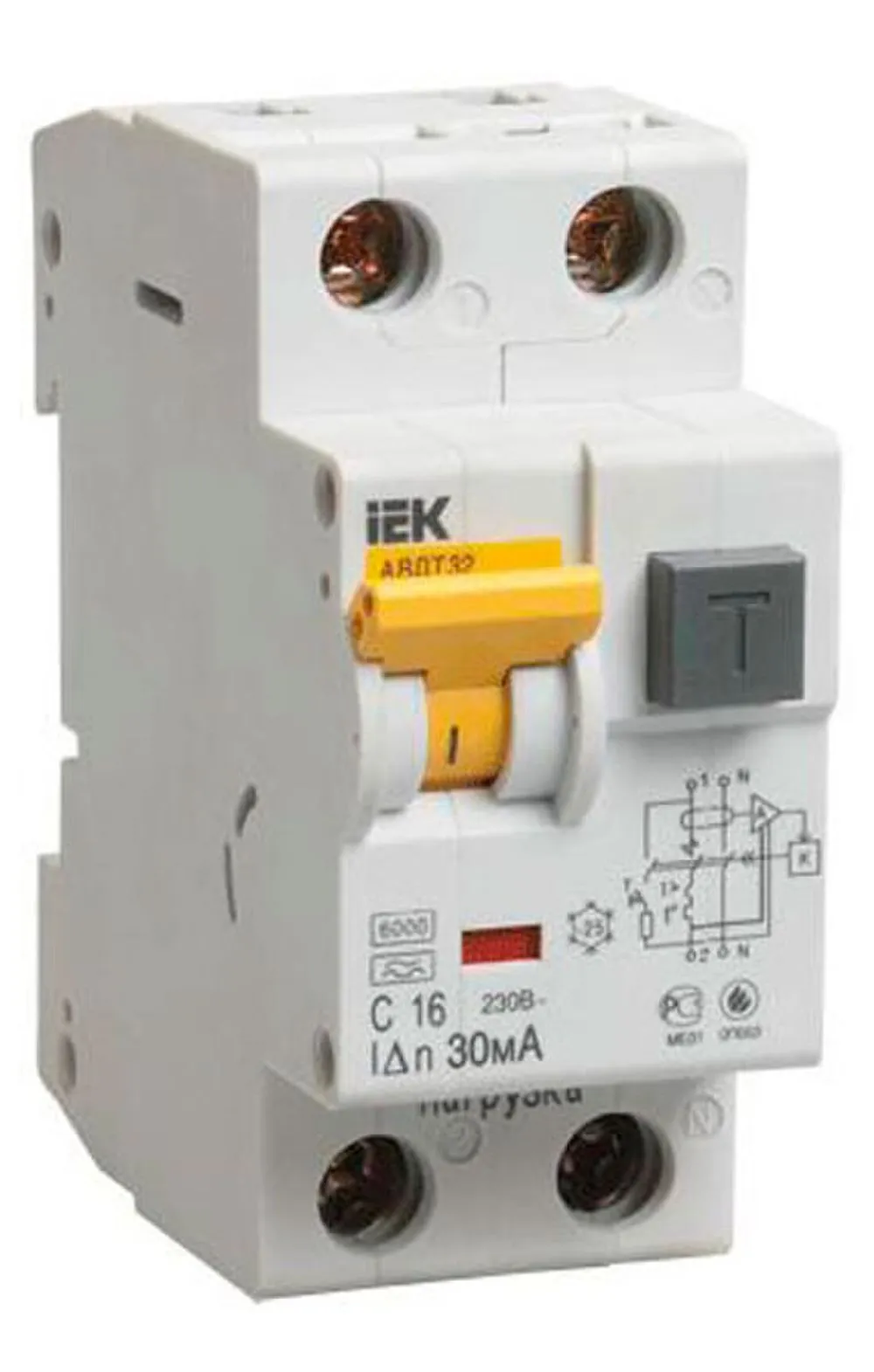 一具具有過電流保護功能的漏電斷路器，面板上有測試鈕與額定標示。